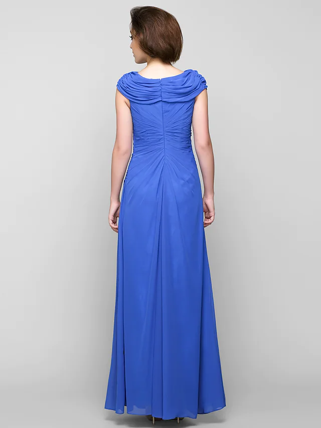 Luolandi A-Line Mother of the Bride Dress Elegant Cowl Neck Ankle Length Chiffon Sleeveless with Appliques