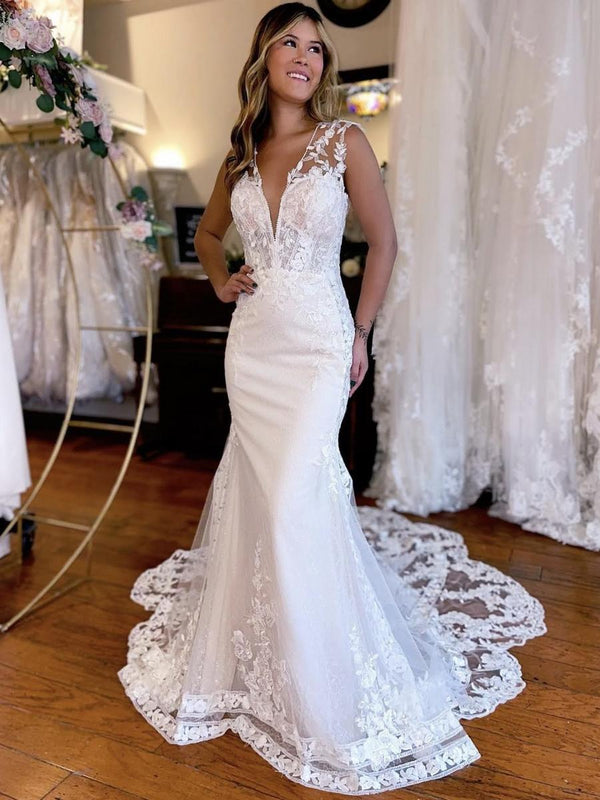 Luolandi Mermaid V-Neck Wedding Dress With Appliques Sexy Beautiful