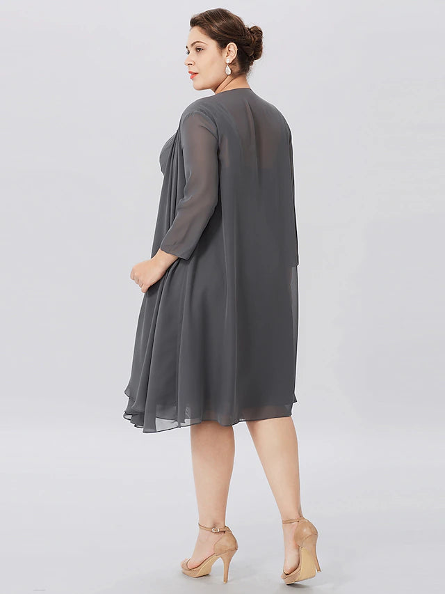 Luolandi A-Line Mother of the Bride Dress Formal Plus Size Elegant Straps Knee Length Chiffon Sleeveless yes with Criss Cross