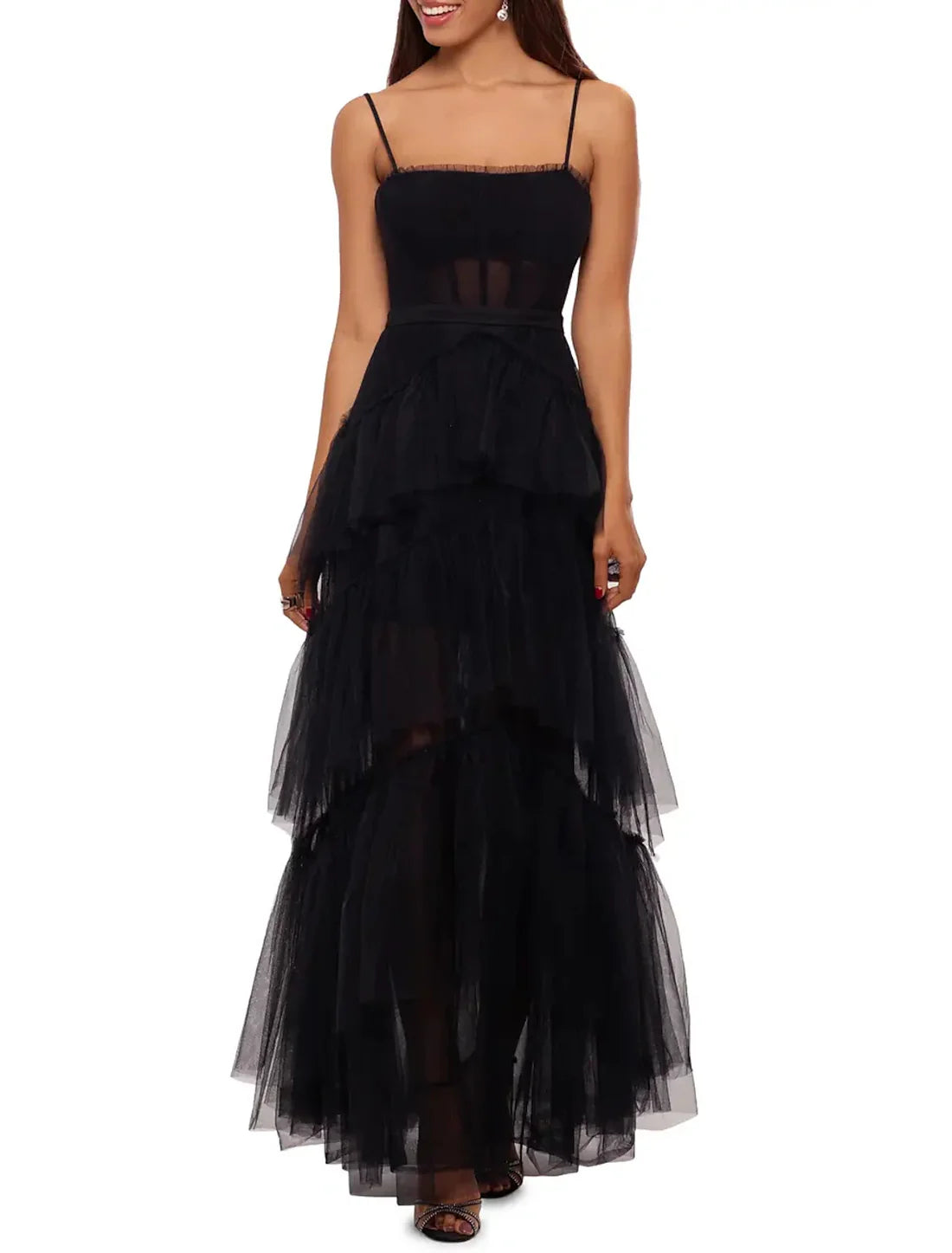 Luolandi Ball Gown Prom Dresses Elegant Dress Formal Prom Floor Length Sleeveless Spaghetti Strap Tulle with Ruched Evening Dress