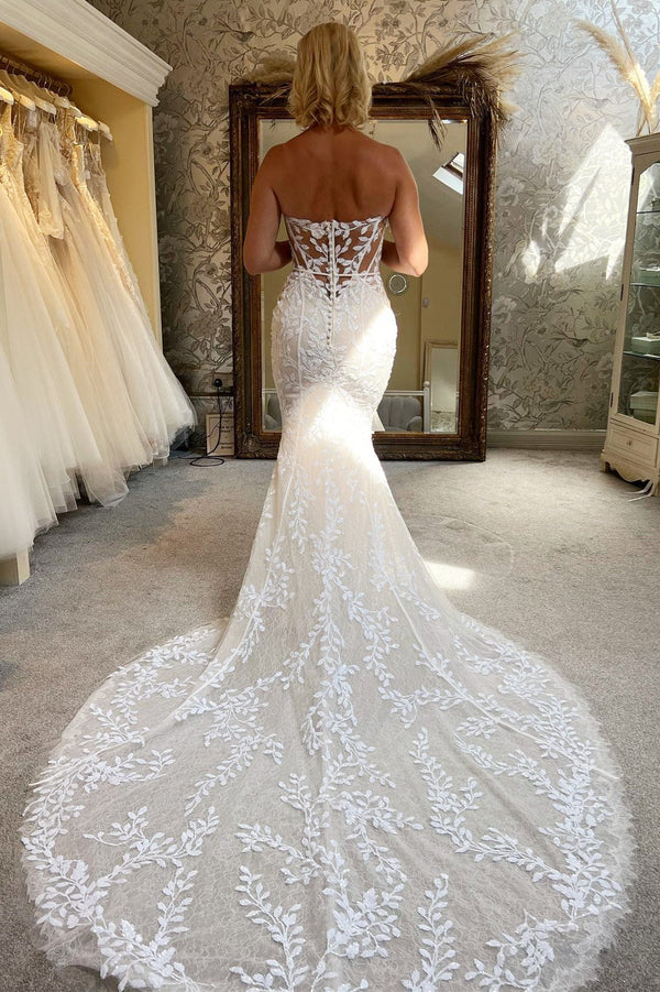 Luolandi Ivory Lace Strapless Mermaid Long Wedding Dress Off Shoulder Beautiful