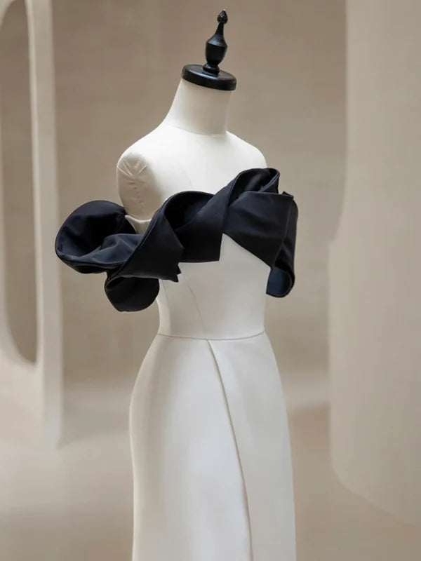 Luolandi Simple Off Shoulder Satin Long Prom Dress Evening Dress Elegant Party Dress