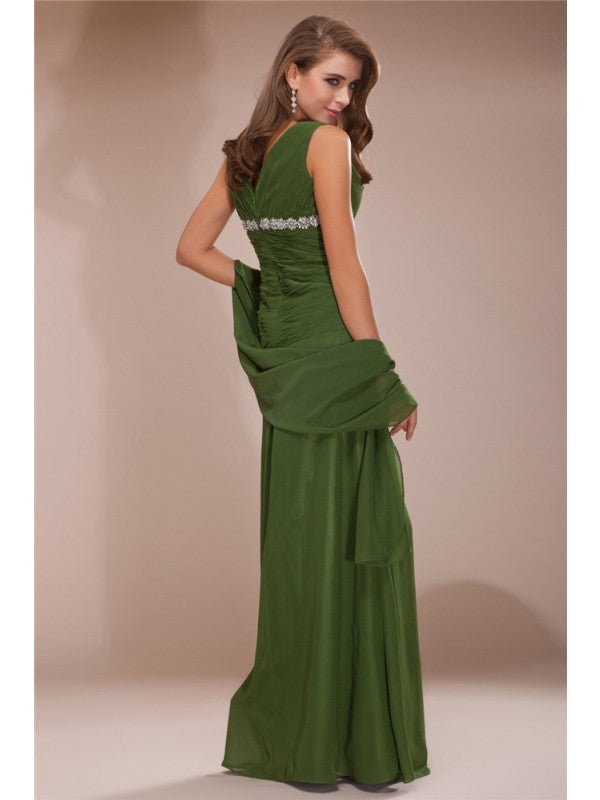 Luolandi V-neck Sleeveless Beading Long Chiffon Mother of the Bride Dresses Floor Length