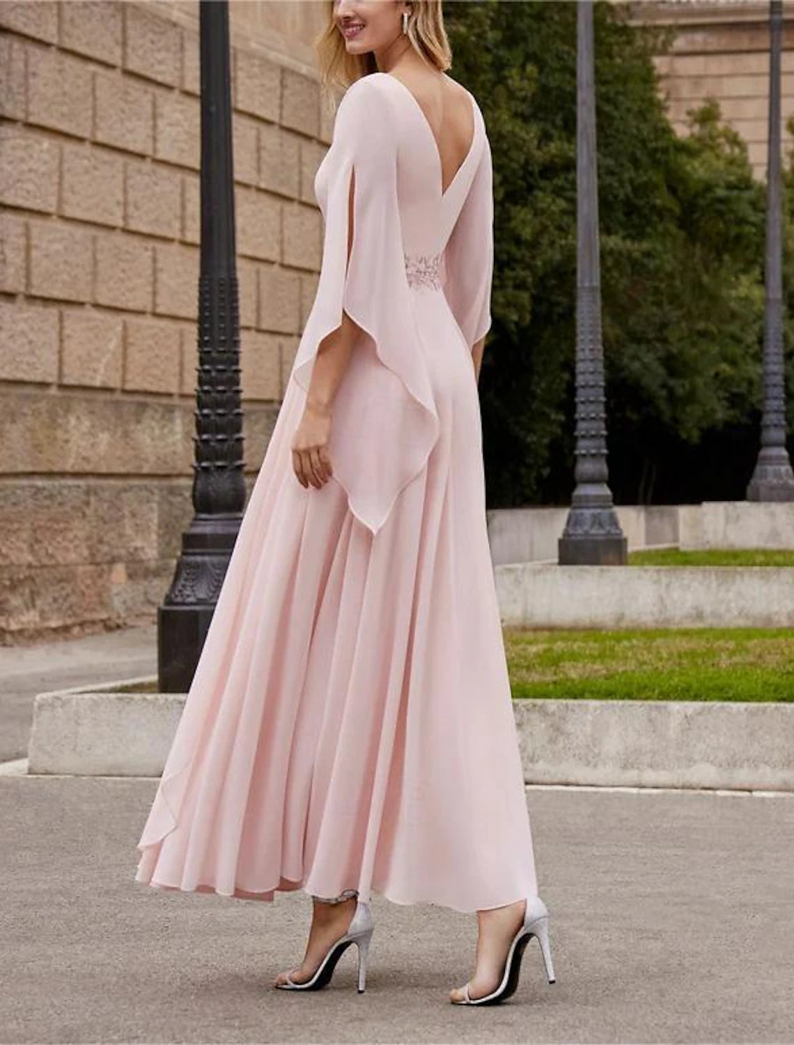Luolandi A-Line Mother of the Bride Dress Kentucky Elegant Dresses Formal Wedding Guest Elegant Elegant Dress Bateau Neck Ankle Length Chiffon 3/4 Length Sleeve with Beading