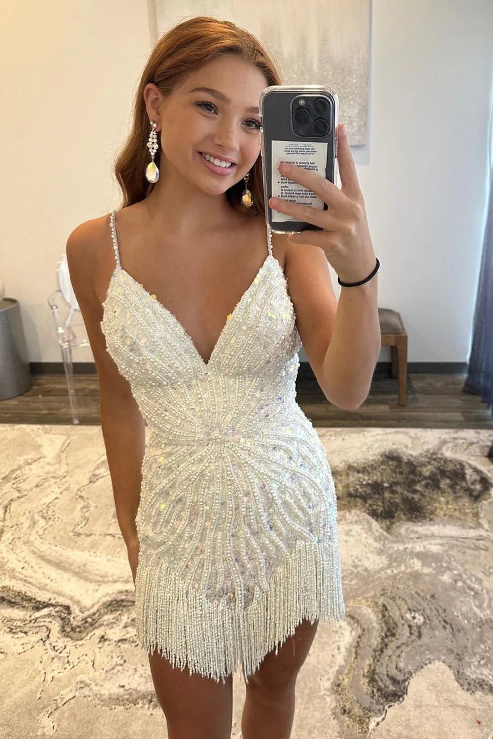 Luolandi Sparkly Sheath Spaghetti Straps Peacock Blue Sequins Short Homecoming Dress With Tassel Sexy