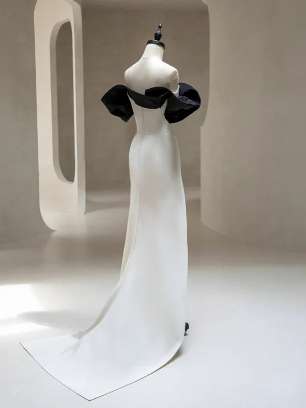 Luolandi Simple Off Shoulder Satin Long Prom Dress Evening Dress Elegant Party Dress