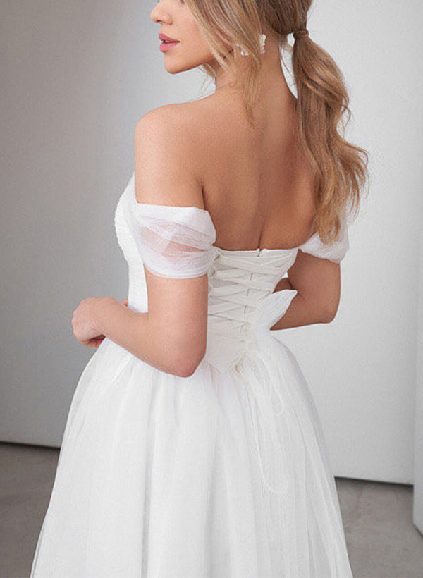 Luolandi Sweet A-Line Off-The-Shoulder Little Tulle Wedding Dresses Beautiful