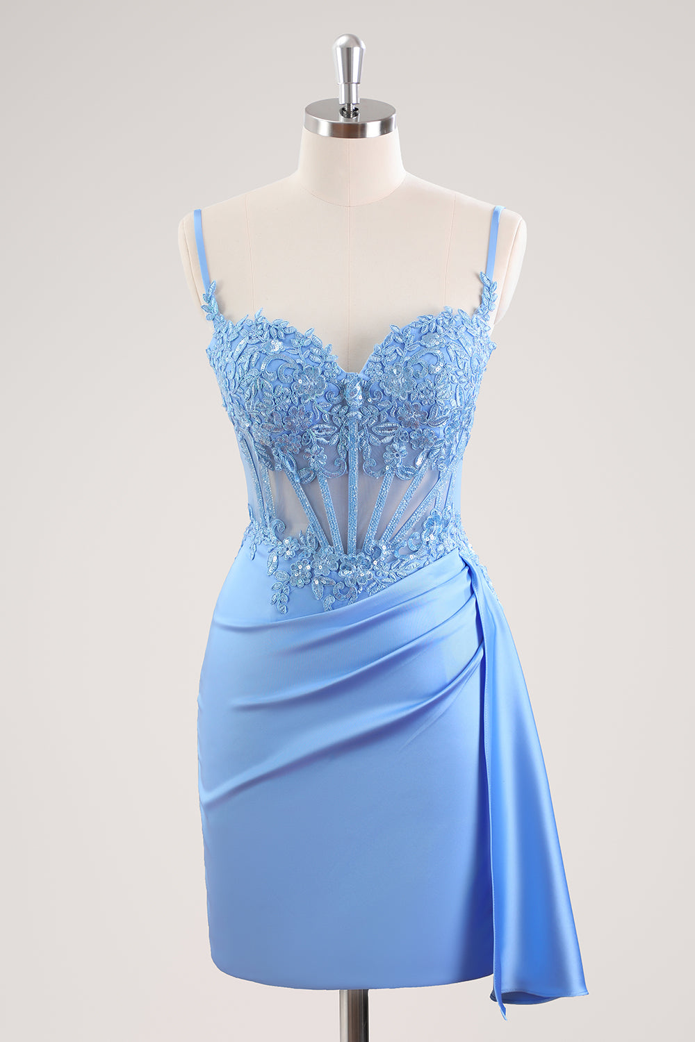 Luolandi Stylish Blue Sheath Sweetheart Pleated Corset Short Homecoming Dress with Beading Party Dress