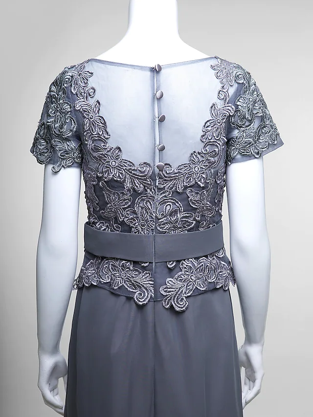 Luolandi Mother of the Bride Dress Elegant V Neck Floor Length Chiffon Lace Short Sleeve with Lace Beautiful