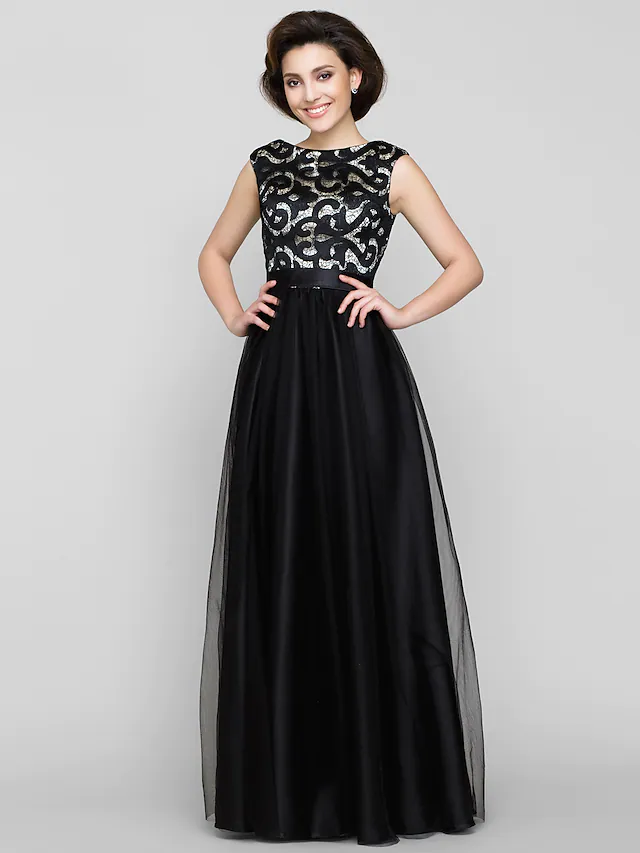 Luolandi A-Line Mother of the Bride Dress Vintage Inspired Scoop Neck Floor Length Tulle Sleeveless Wedding Guest Dress