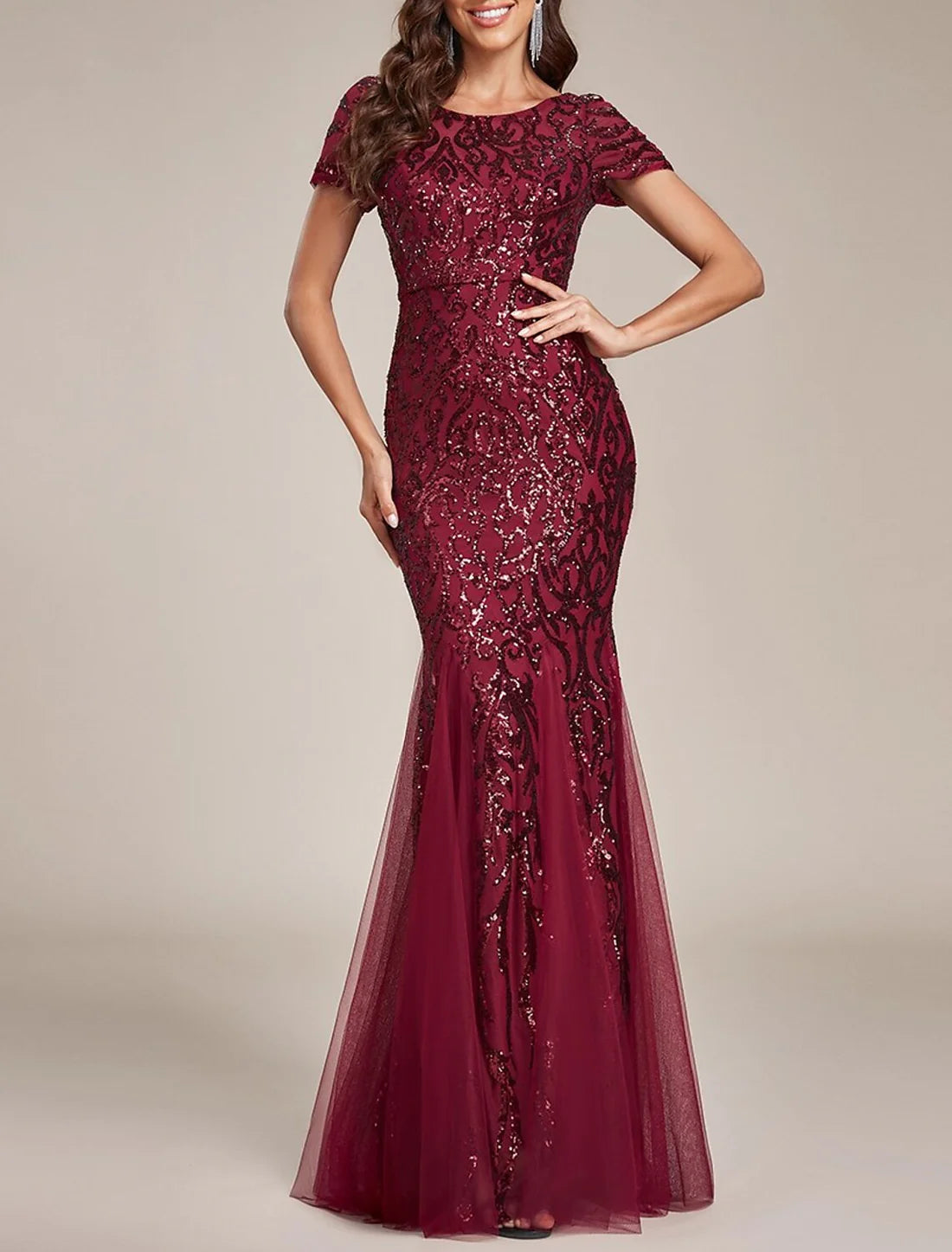 Luolandi Mermaid / Trumpet Wedding Guest Dresses Floral Dress Prom Wedding Party Floor Length Sleeveless Jewel Neck Sequined with Sequin Sparkly Evening Dress