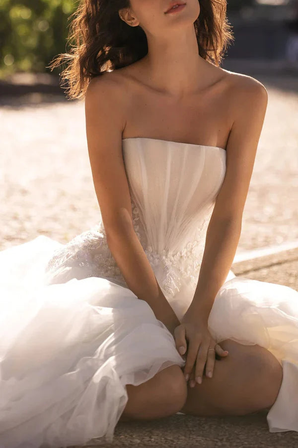 Luolandi A-shaped strapless lace decal rural style wedding dress Off Shoulder Sexy