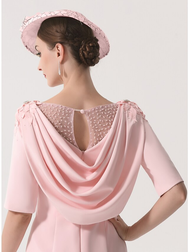 Luolandi Mother of the Bride Dress Elegant Jewel Neck Knee Length Satin Half Sleeve with Appliques Excluding Hat