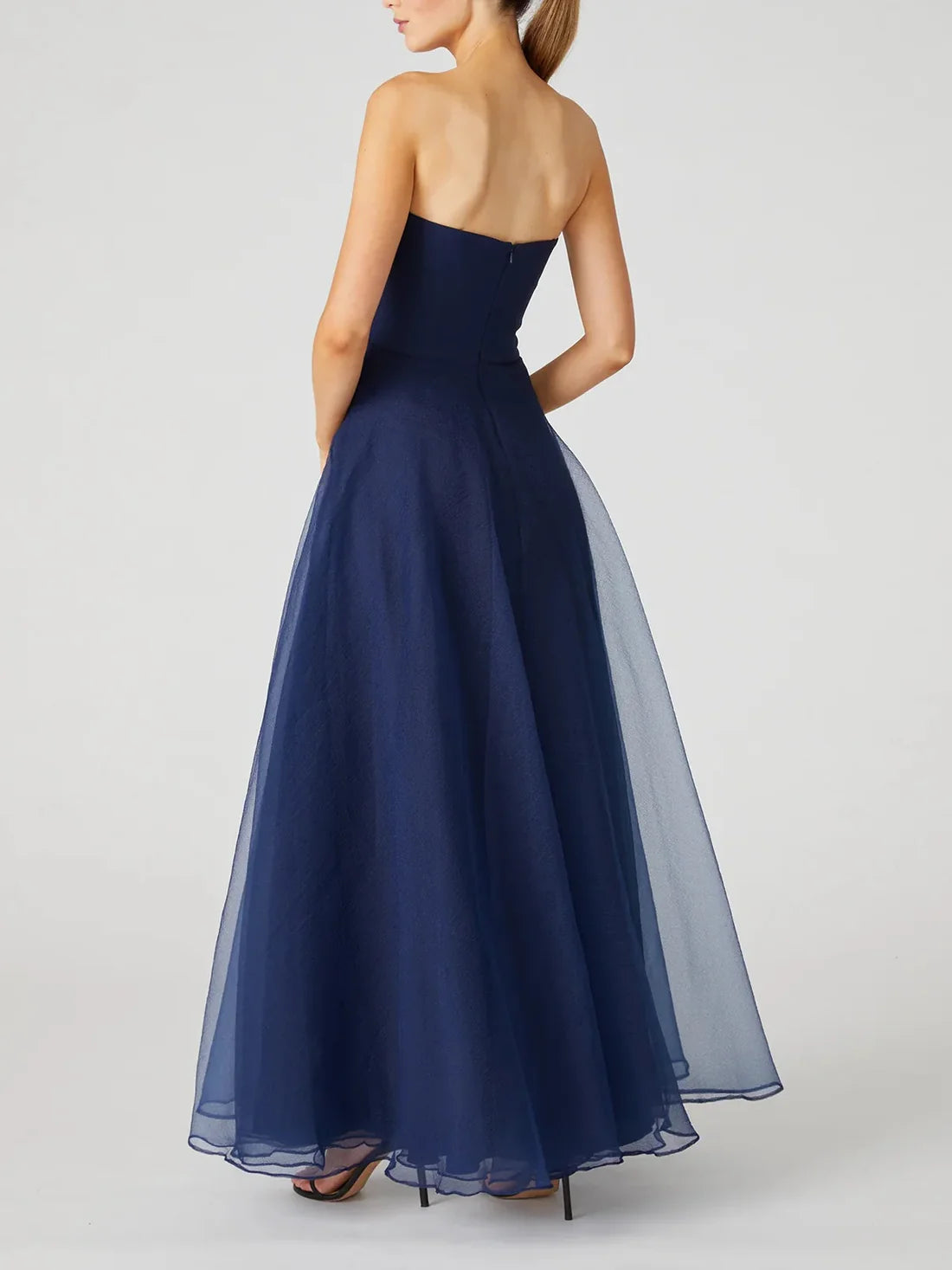 Luolandi A-line/Princess strapless sleeveless ruffled edge and ankle evening dress Solid Color