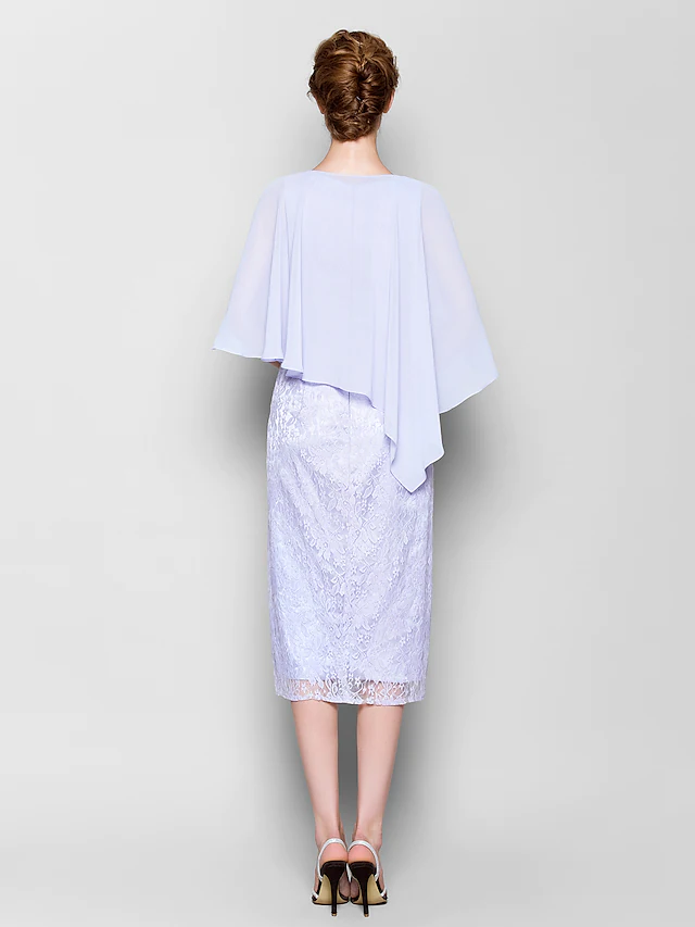 Luolandi Mother of the Bride Dress Vintage Inspired Jewel Neck Knee Length Chiffon Lace 3/4 Length Sleeve