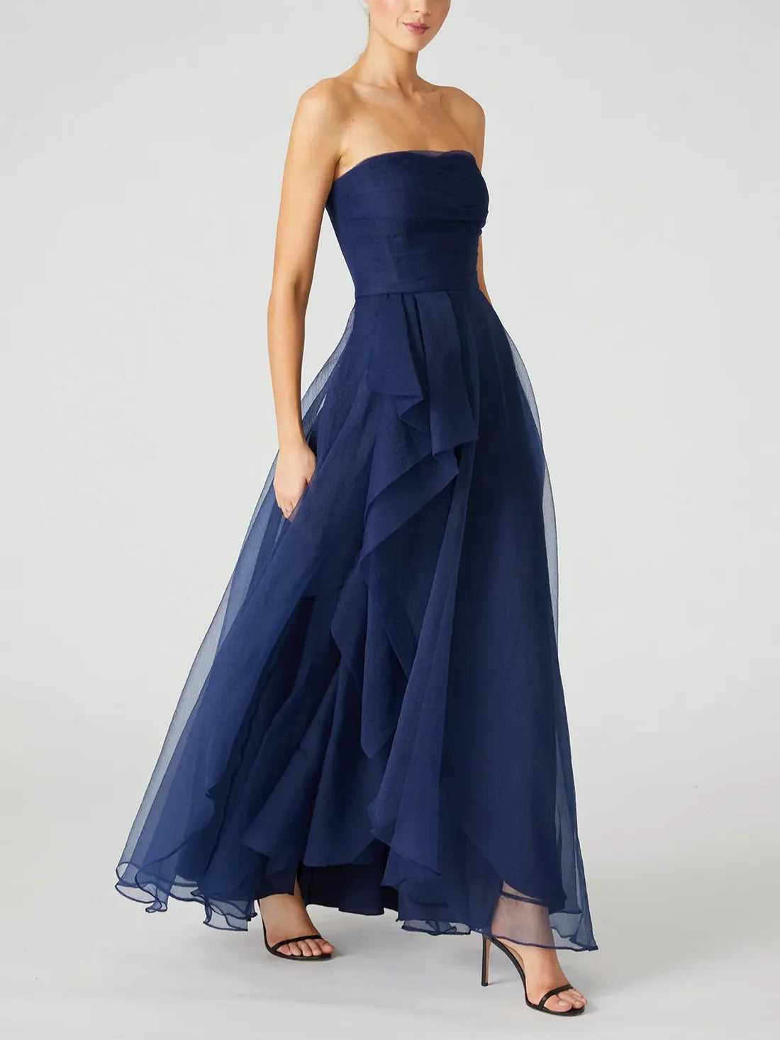 Luolandi A-line/Princess strapless sleeveless ruffled edge and ankle evening dress Solid Color