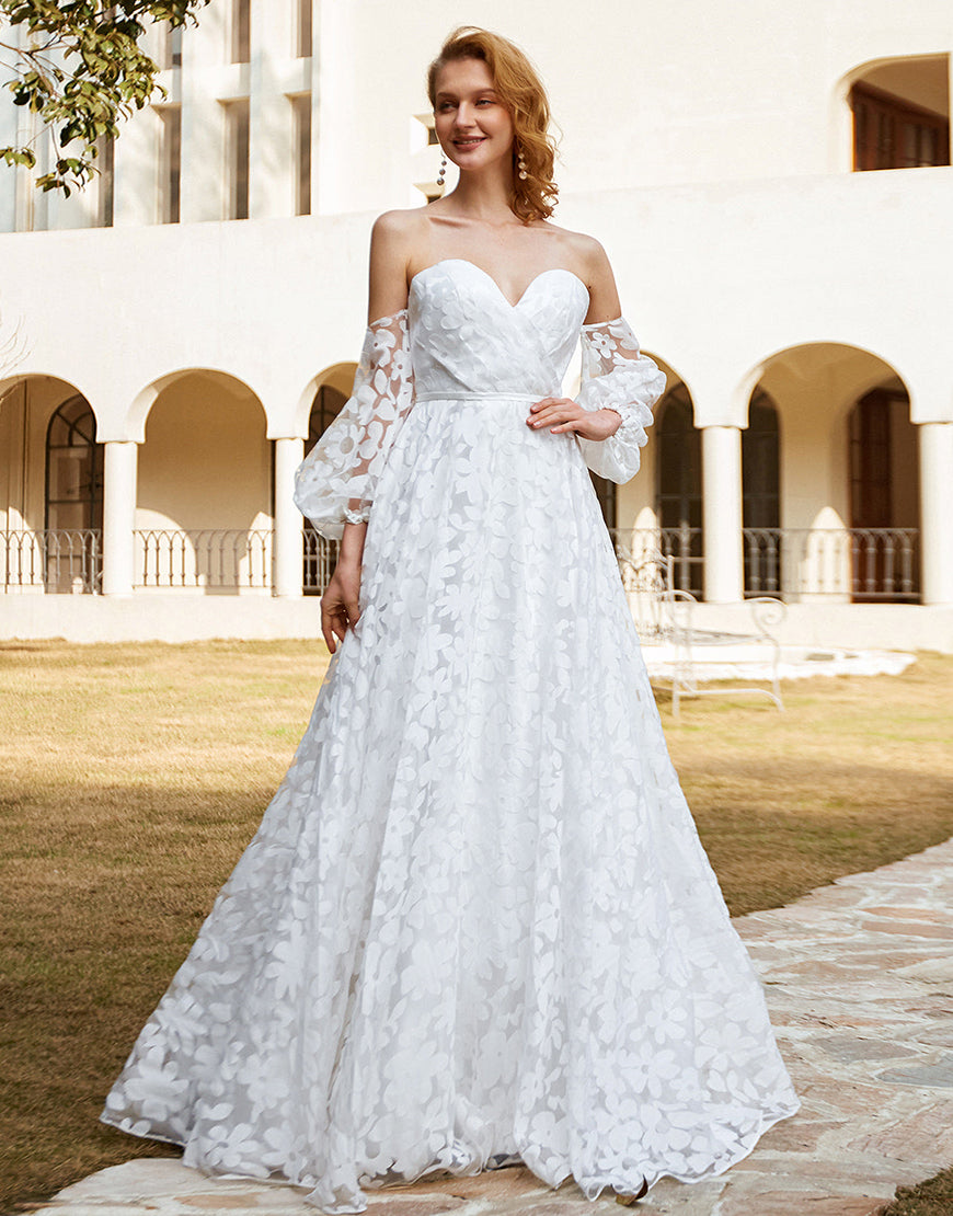 Luolandi Off The Shoulder Long Sleeves Wedding Dress Floor Length Beautiful