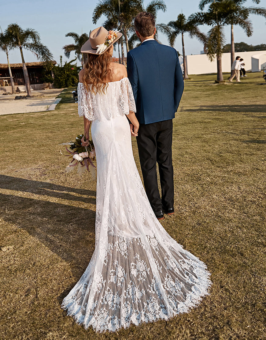 Luolandi Ivory Mermaid Off The Shoulder Lace Boho Wedding Dress Beautiful