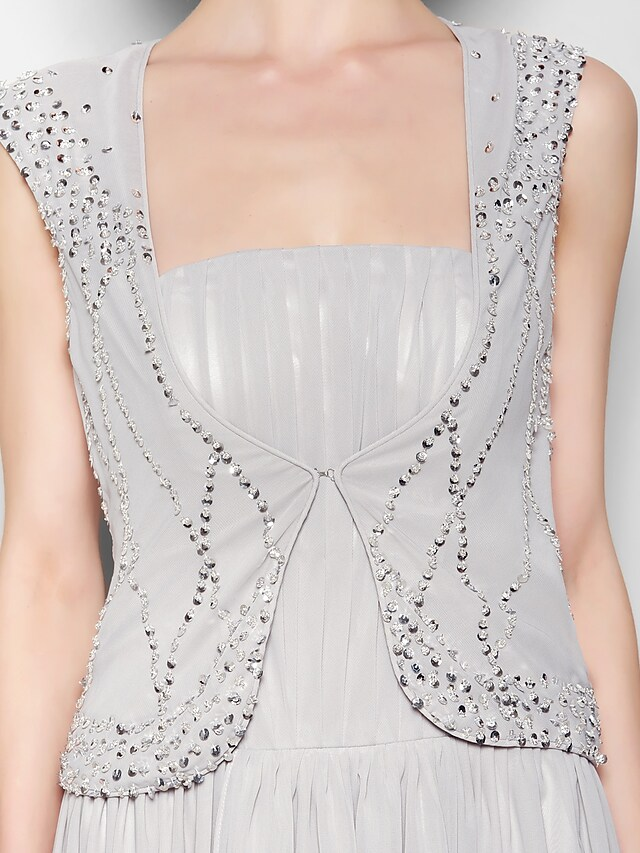 Luolandi A-Line Mother of the Bride Dress Vintage Inspired Square Neck Floor Length Chiffon Sleeveless with Beading