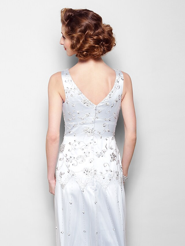 Luolandi Mother of the Bride Dress Sparkle & Shine V Neck Floor Length Lace Tulle Sleeveless with Lace Beading Beautiful