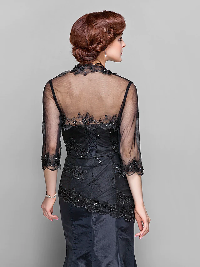 Luolandi Mother of the Bride Dress Wrap Included Sweetheart Neckline Floor Length Taffeta Tulle Length Sleeve with Lace Beading