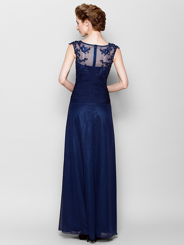 Luolandi Mother of the Bride Dress See Through Scoop Neck Floor Length Chiffon Sleeveless with Appliques