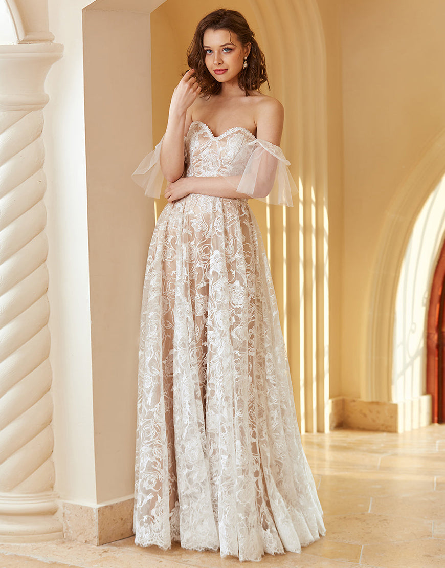 Luolandi Gorgeous A Line Off the Shoulder Lace Wedding Dress Beautiful Sexy