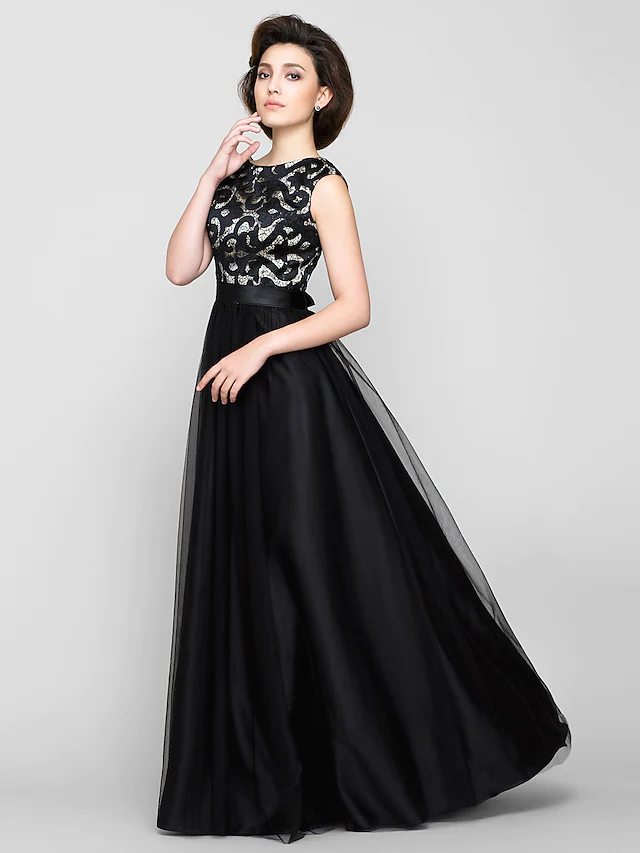 Luolandi A-Line Mother of the Bride Dress Vintage Inspired Scoop Neck Floor Length Tulle Sleeveless Wedding Guest Dress