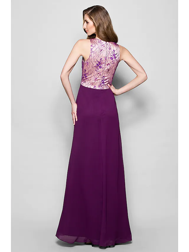 Luolandi A-Line Mother of the Bride Dress Wrap Included V Neck Floor Length Chiffon Satin Sleeveless with Lace