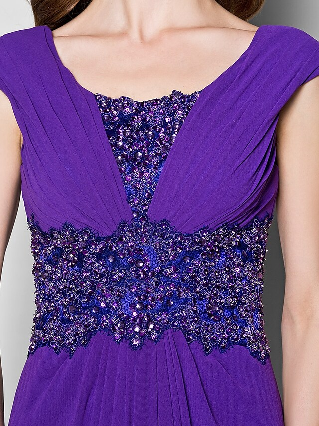 Luolandi A-Line Mother of the Bride Dress Furcal Scoop Neck Satin Georgette Sleeveless with Crystals Beading