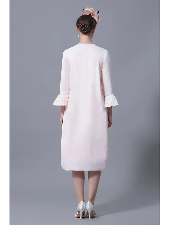 Luolandi Mother of the Bride Dress Plus Size Elegant Jewel Neck Knee Length Polyester Short Sleeve