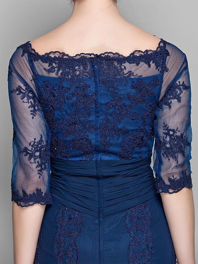 Luolandi Mother of the Bride Dress Vintage Inspired Off Shoulder Knee Length Chiffon Tulle Half Sleeve with Appliques