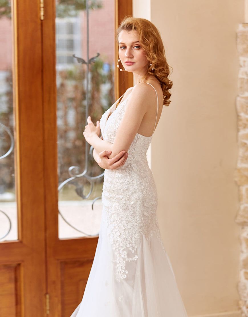 Luolandi Mermaid Chruch Sweep Train Wedding Dress V-neck Sexy