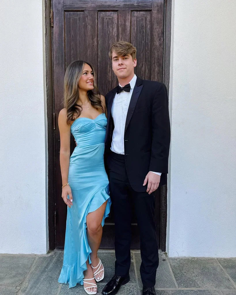 Luolandi Sexy Mermaid Ruffles Slit Long Party Prom Dress Strapless Evening Dress Simple Formal Dress