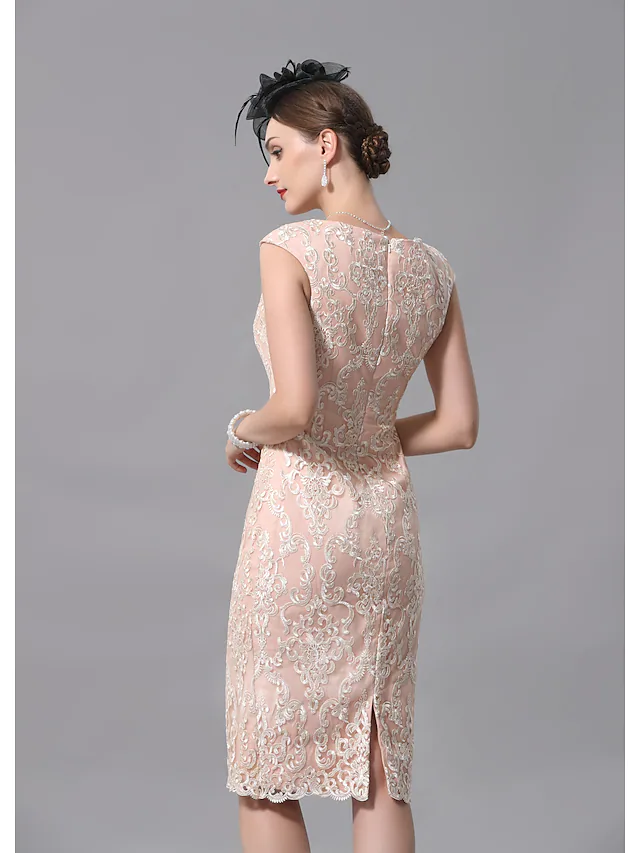 Luolandi Two Piece A-Line Mother of the Bride Dress Wrap Included Jewel Neck Knee Length Lace Half Sleeve