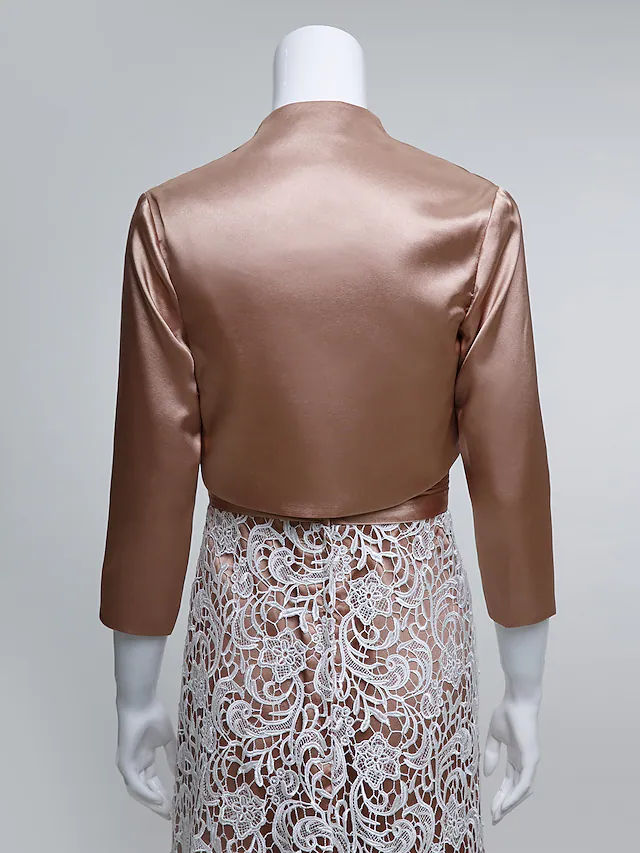 Luolandi Mother of the Bride Dress Convertible Dress Straps Lace Charmeuse Length Sleeve with Lace Ruched Champagne