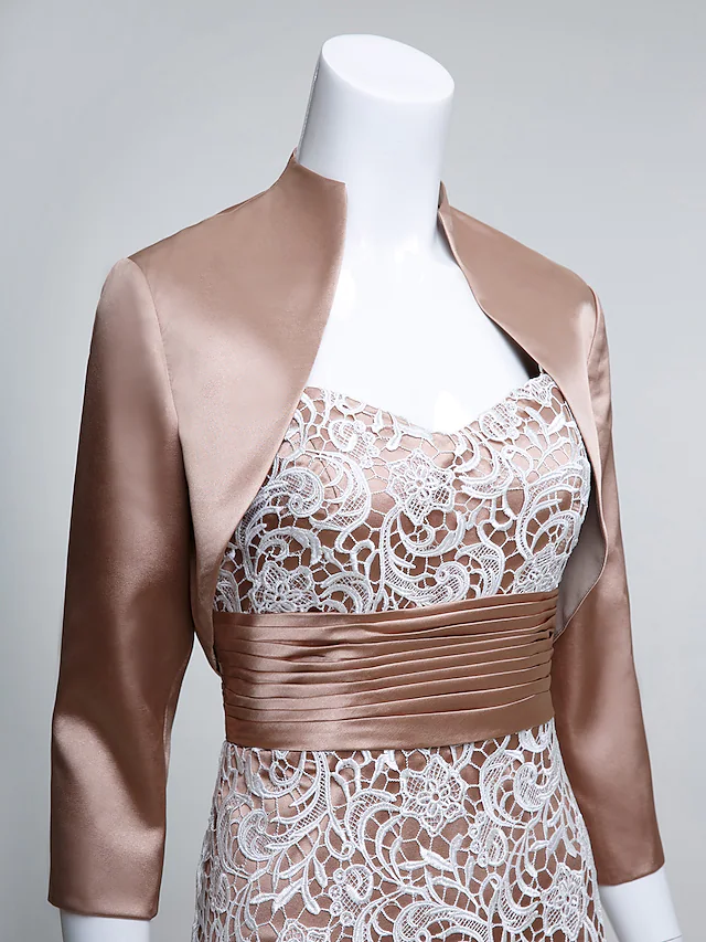 Luolandi Mother of the Bride Dress Convertible Dress Straps Lace Charmeuse Length Sleeve with Lace Ruched Champagne