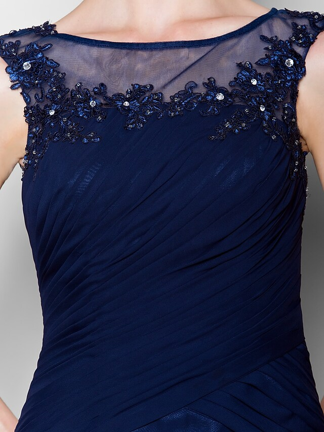 Luolandi Mother of the Bride Dress See Through Scoop Neck Floor Length Chiffon Sleeveless with Appliques