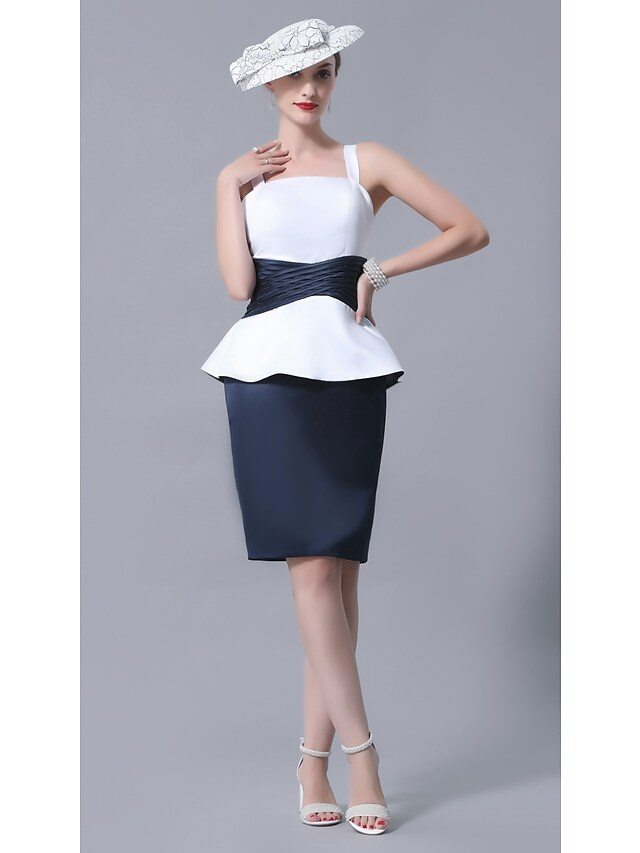 Luolandi Mother of the Bride Dress Plus Size Elegant Vintage Straight Neckline Knee Length Satin Sleeveless with Sash Ribbon Beautiful