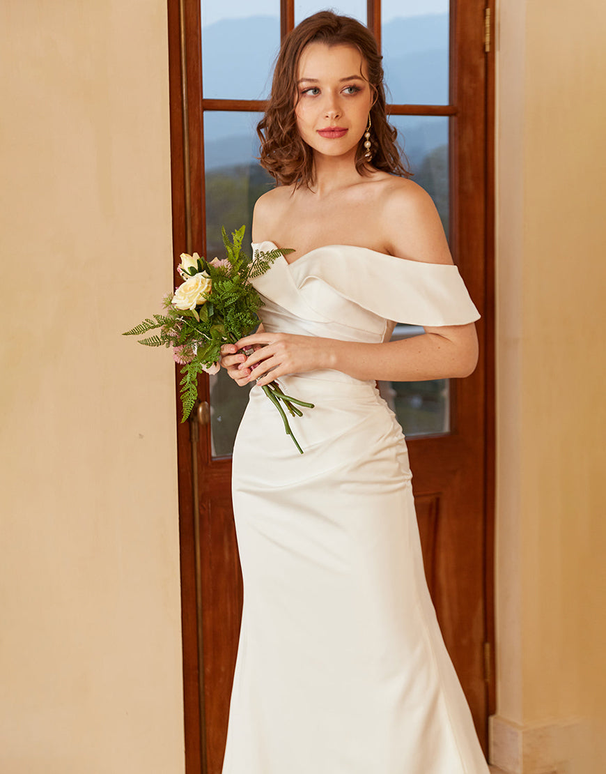 Luolandi Simple Off the Shoulder Boho Wedding Dress Pure Color Sexy