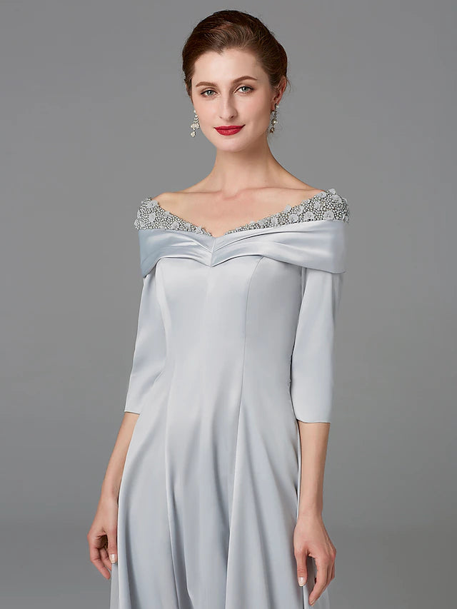 Luolandi A-Line Mother of the Bride Dress Sparkle & Shine High Low Off Shoulder Asymmetrical Satin Half-Sleeve with Lace