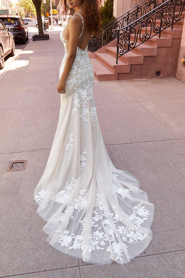 Luolandi Fine shoulder strap lace decal court dress with fishtail wedding dress Beautiful