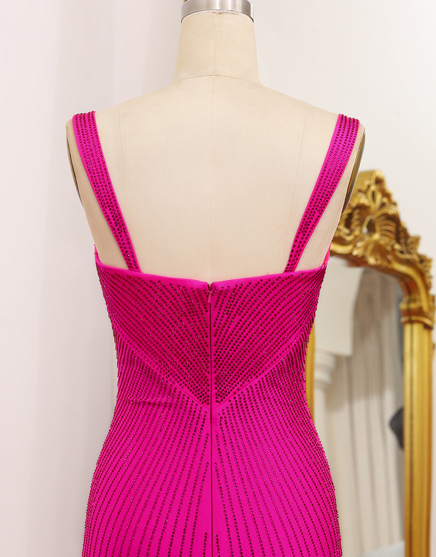 Luolandi Sparkly Mermaid Hot Pink Prom Dress with Hollow-out Sexy Evening Dresses