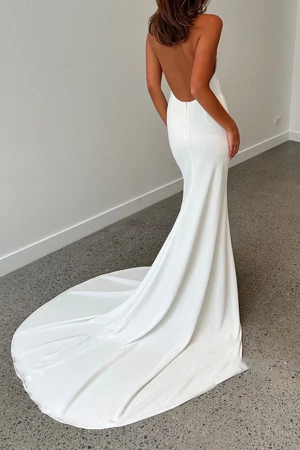 Luolandi Minimalist satin fit circular backless trailing wedding dress Open Back
