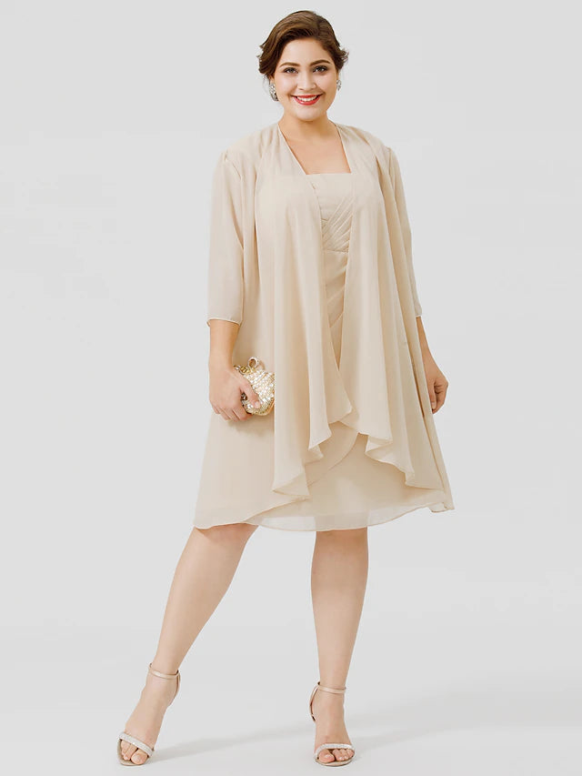 Luolandi Sheath / Column Mother of the Bride Dress Plus Size Elegant Straps Knee Length Chiffon Sheer Lace Sleeveless yes with Criss Cross Beautiful