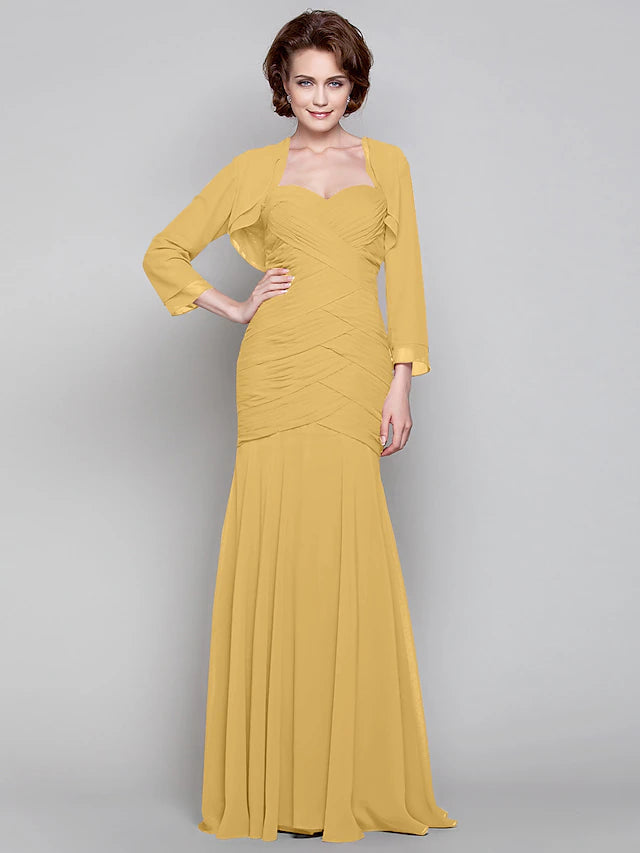 Luolandi Mermaid / Trumpet Mother of the Bride Dress Two Piece Sweetheart Floor Length Chiffon Long Sleeve