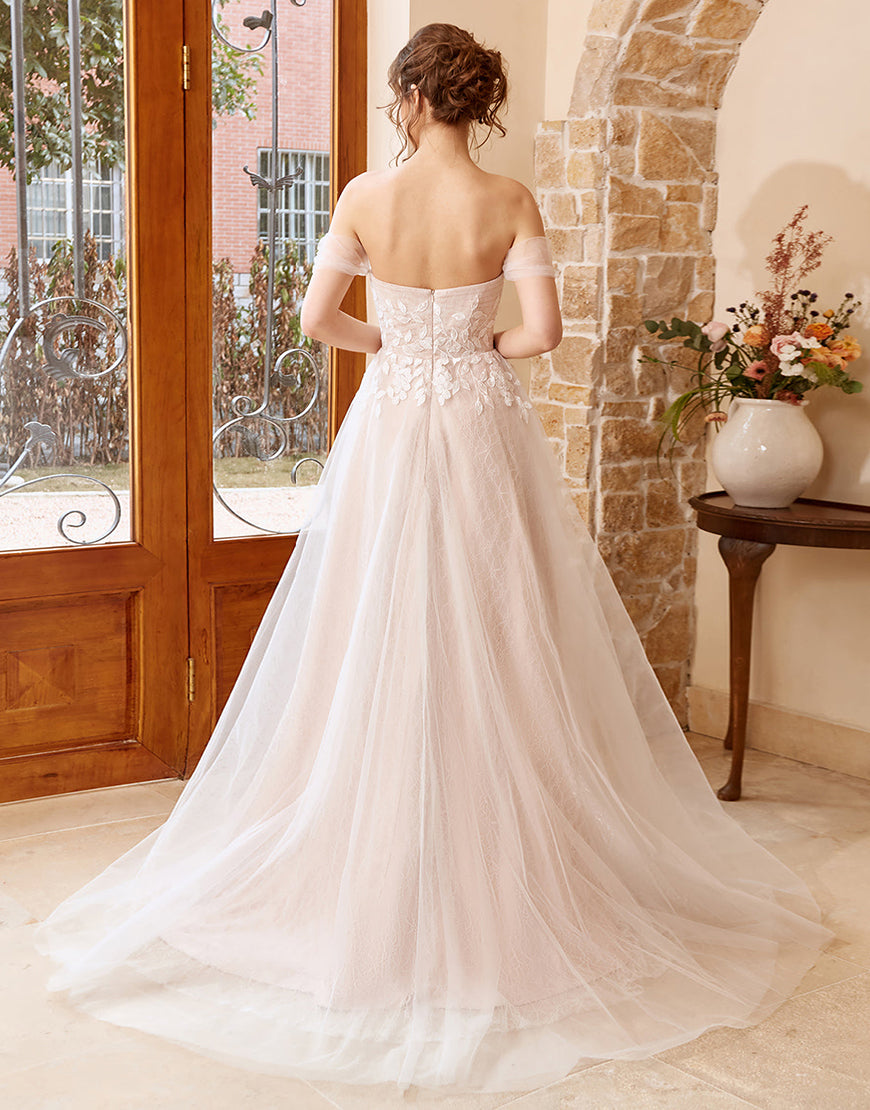 Luolandi A Line Halter Long Wedding Dress with Appliques Floor Length Beautiful
