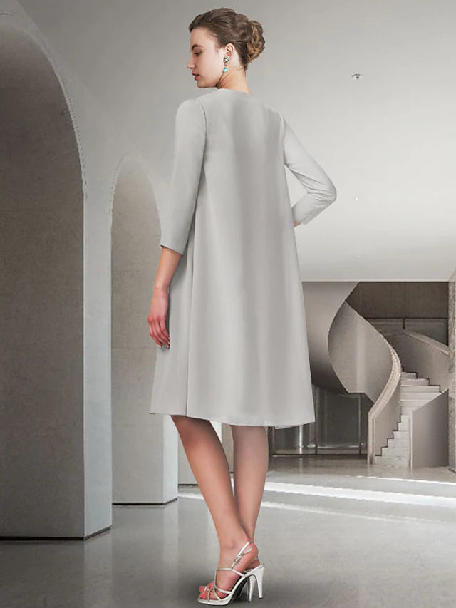 Luolandi Two Piece A-Line Mother of the Bride Dress Church Elegant Jewel Neck Knee Length Chiffon Sleeveless with Pleats