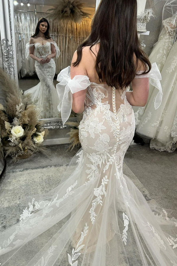 Luolandi Princesss Mermaid Off the Shoulder Tulle Appliques Wedding Dresses Beautiful