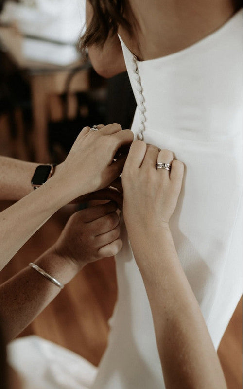 Luolandi Mermaid Satin Sleeveless Wedding Dress With Sweep Train Off Shoulder